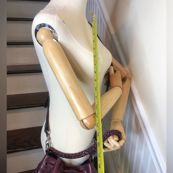 PATRICIA NASH Red Wine Woven Leather Crossbody Shoulder Bucket Bag w/ Grommets - Picture 13 of 17